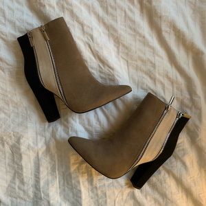 JUST FAB NEVER WORN COLOR BLOCK FAUX SUEDE BOOTS